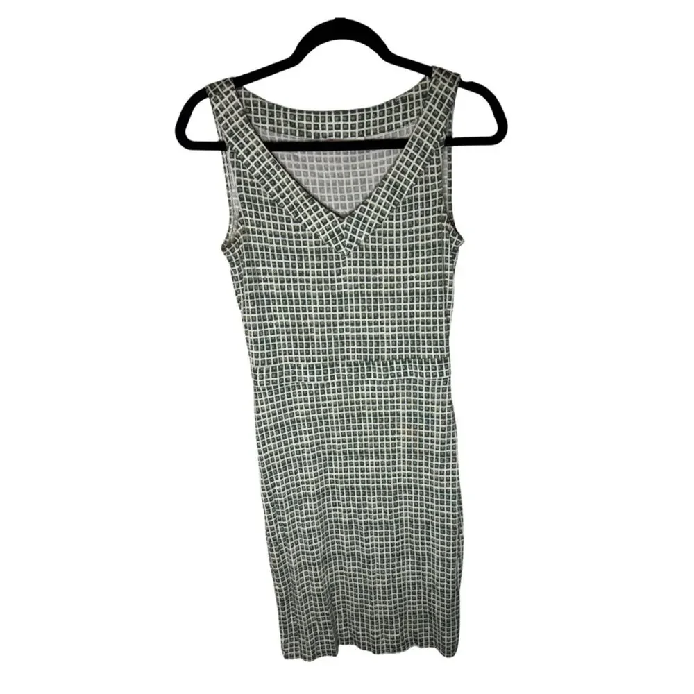 Tory Burch Paris Silk Dress Green Windowpane Double Block Sleeveless XS
